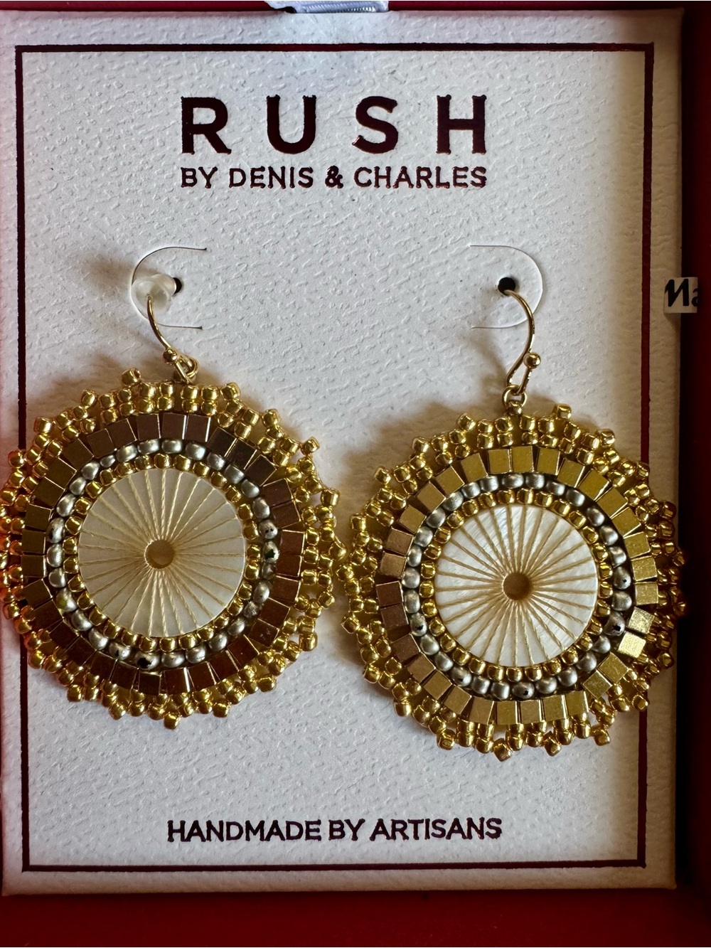 RUSH by Denis & Charles Gold Beaded Sunburst Drop Earrings